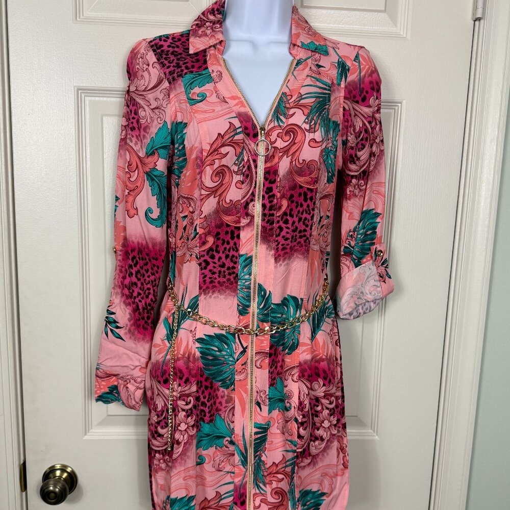 GUESS Long Sleeve Abeline Challis Dress Print - XS (Sun Florid Coastal Print)